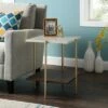 Best Pirce 🛒 20" Dual Shelf Glam Square Side Cocktail Table Faux White Marble/Dark Walnut - Saracina Home 👏 -End And Side Tables shop unnamed file 2046