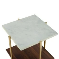 Best Pirce 🛒 20" Dual Shelf Glam Square Side Cocktail Table Faux White Marble/Dark Walnut - Saracina Home 👏 -End And Side Tables shop unnamed file 2048