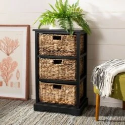 Outlet ✨ Halle 3 Wicker Basket Storage Side Table - Safavieh Vintage Gray 🤩
