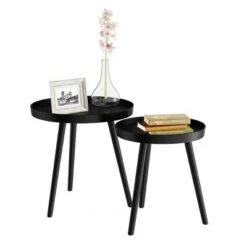 Best reviews of ⭐ Hastings Home Nesting End Tables - Circular Mid-Century Modern Accent Table with Tray Top - Set of 2, Matte Black 😉