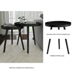 Best reviews of ⭐ Hastings Home Nesting End Tables - Circular Mid-Century Modern Accent Table with Tray Top - Set of 2, Matte Black 😉 -End And Side Tables shop unnamed file 2081
