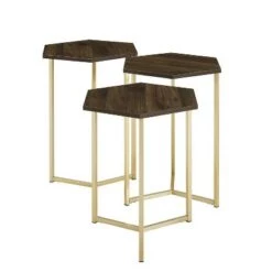 Cheap 💯 Set of 3 Glam Hexagon Geometric Nesting Accent Tables - Saracina Home Dark Walnut/gold 🎉 -End And Side Tables shop unnamed file 2205