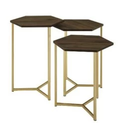 Cheap 💯 Set of 3 Glam Hexagon Geometric Nesting Accent Tables - Saracina Home Dark Walnut/gold 🎉 -End And Side Tables shop unnamed file 2207