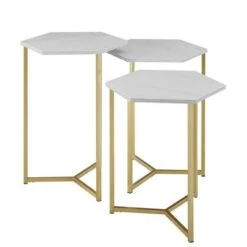 Cheap 💯 Set of 3 Glam Hexagon Geometric Nesting Accent Tables - Saracina Home Dark Walnut/gold 🎉 -End And Side Tables shop unnamed file 2208