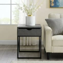 Promo ✨ Faux Shagreen Modern 1 Drawer Side Table - Saracina Home Off-white 👏 -End And Side Tables shop unnamed file 2256