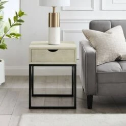 Promo ✨ Faux Shagreen Modern 1 Drawer Side Table - Saracina Home Off-white 👏 -End And Side Tables shop unnamed file 2257