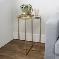 Discount ✨ Set of 2 Vivian Glam X Leg Round Side Tables Glass/Gold - Saracina Home ✔️