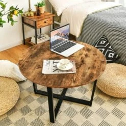 Discount 🤩 Costway Round Coffee Table Industrial Style Cocktail Side Table With Metal Frame ✨ -End And Side Tables shop unnamed file 2328