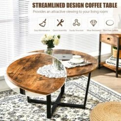 Discount 🤩 Costway Round Coffee Table Industrial Style Cocktail Side Table With Metal Frame ✨ -End And Side Tables shop unnamed file 2330