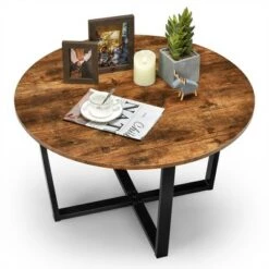 Discount 🤩 Costway Round Coffee Table Industrial Style Cocktail Side Table With Metal Frame ✨ -End And Side Tables shop unnamed file 2334