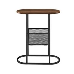 Outlet 🛒 Contemporary Oval Accent Side Table with Metal Wire Rack - Saracina Home Dark Walnut 🧨