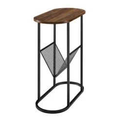 Outlet 🛒 Contemporary Oval Accent Side Table with Metal Wire Rack - Saracina Home Dark Walnut 🧨 -End And Side Tables shop unnamed file 2366