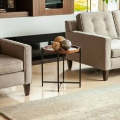 Hot Sale ⭐ Mid-Century Modern Round Side Table with Removable Wood Tray Brown - Danya B. 🥰 -End And Side Tables shop unnamed file 2397