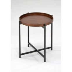 Hot Sale ⭐ Mid-Century Modern Round Side Table with Removable Wood Tray Brown - Danya B. 🥰 -End And Side Tables shop unnamed file 2399