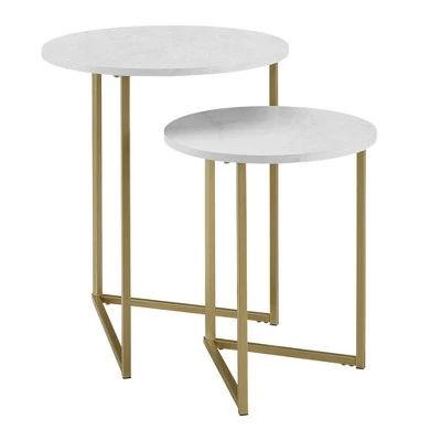 Cheap π 2pc Glam V Leg Nesting Side Tables - Saracina Home White Faux Marble/gold π 12 Cheap π 2pc Glam V Leg Nesting Side Tables - Saracina Home White Faux Marble/gold π - Image 10