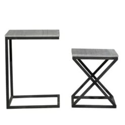 New 😉 Olivia & May Set of 2 Marble and Metal Nesting Tables Black - Olivia & May ⌛ -End And Side Tables shop unnamed file 240