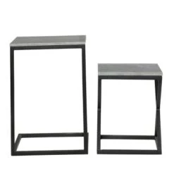 New 😉 Olivia & May Set of 2 Marble and Metal Nesting Tables Black - Olivia & May ⌛ -End And Side Tables shop unnamed file 241