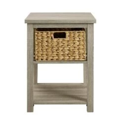 Hot Sale 🎁 Mission Side Table with Woven Basket Storage - Saracina Home Rustic Oak 🤩 -End And Side Tables shop unnamed file 2445