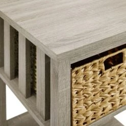 Hot Sale 🎁 Mission Side Table with Woven Basket Storage - Saracina Home Rustic Oak 🤩 -End And Side Tables shop unnamed file 2446