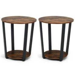 Cheapest 🧨 Costway Set of 2 Industrial End Table Metal Frame w/ Shelf ❤️ -End And Side Tables shop unnamed file 2529