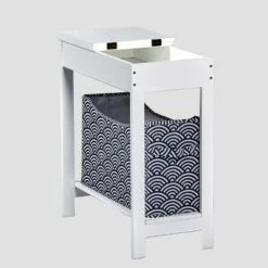 Deals ❤️ The Lakeside Collection Lakeside Side Table with Fashion Print Storage Bin - Wood with Fabric Basket 👏