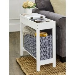 Deals ❤️ The Lakeside Collection Lakeside Side Table with Fashion Print Storage Bin - Wood with Fabric Basket 👏 -End And Side Tables shop unnamed file 2701