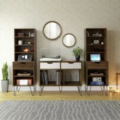 Wholesale 👏 Concord Turntable Stand with Drawers - Novogratz Brown Oak ⌛ -End And Side Tables shop unnamed file 2754