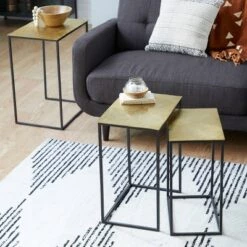 Buy ✔️ Set of 3 Glam Aluminum Accent Tables - Olivia & May Black/ Gold 💯