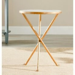 Best deal 🥰 Marcie Gold Foil Round Top Accent Table - Gold/White Granite - Safavieh 🥰