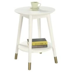 Wholesale 👏 Wilson Mid-Century Modern Round End Table with Bottom Shelf White - Breighton Home 🔥