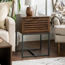 Deals 🧨 Visconti Boho Slat Pull Down Door Side Table - Saracina Home English Oak ✨ -End And Side Tables shop unnamed file 2827
