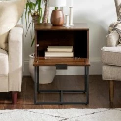 Deals 🧨 Visconti Boho Slat Pull Down Door Side Table - Saracina Home English Oak ✨ -End And Side Tables shop unnamed file 2834