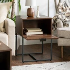 Deals 🧨 Visconti Boho Slat Pull Down Door Side Table - Saracina Home English Oak ✨ -End And Side Tables shop unnamed file 2835