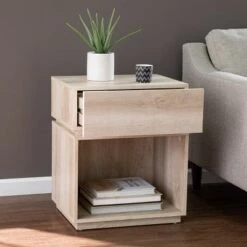 Promo 🥰 Gelday Side Table with Charging Station Whitewashed Oak - Aiden Lane 😍 -End And Side Tables shop unnamed file 2860