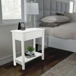 Best Sale 👏 Hastings Home Narrow Flip Top End Table – White 💯 -End And Side Tables shop unnamed file 2875