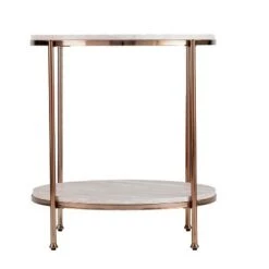 Best Sale π₯° Sula Round Faux Stone End Table - Aiden Lane Champagne β¨