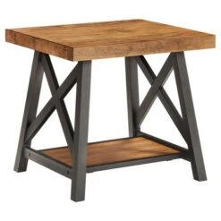 Cheapest 😀 Lanshire Rustic Industrial Metal & Wood End, Console & Cocktail Table Set - Oak - Inspire Q 🛒