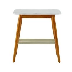 Wholesale 🧨 Mid-Century Modern Side Table with Lower Storage Rack - Saracina Home White/dark Brown Oak 🎉