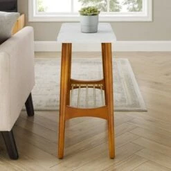Wholesale 🧨 Mid-Century Modern Side Table with Lower Storage Rack - Saracina Home White/dark Brown Oak 🎉 -End And Side Tables shop unnamed file 2895