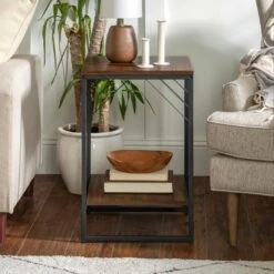 Cheapest 🤩 Middleford Urban Industrial Metal Accent Side Table - Saracina Home Rustic Oak 💯