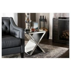 Discount 💯 Morris Modern and Contemporary Hollywood Regency Glamour Style Accent Side Table - Silver - Baxton Studio 😀 -End And Side Tables shop unnamed file 2949