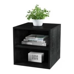 Wholesale 🛒 Hastings Home Stackable Contemporary Minimalist Modular Cube End Table With Double Shelves for Bedroom, Living Room, Office - Black 🌟