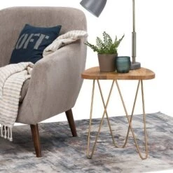 Cheap ✔️ 18" Tillman Metal and Wood Accent Table Natural/Gold - WyndenHall 🌟