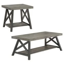 Best deal 🎁 Lanshire Rustic Industrial Metal & Wood End & Cocktail Table Set - Inspire Q Gray 🛒 -End And Side Tables shop unnamed file 318