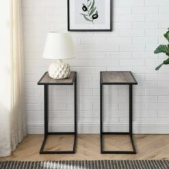New 🔔 Set of 2 Arja Modern Glam Rectangular C Tables - Saracina Home Mocha/black ⭐
