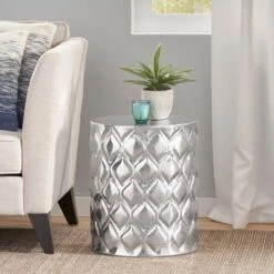 Deals π₯ Huller Modern Glam Handcrafted Aluminum Ikat Side Table Silver - Christopher Knight Home π