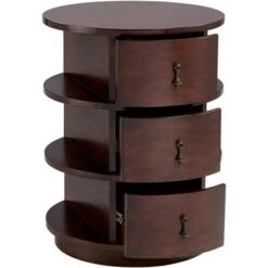 Best deal ❤️ 55 Downing Street Mid Century Modern Walnut Wood Round Accent Side End Table 19 3/4" Wide with Drawer and Shelf Brown for Living Room Home 🎉 -End And Side Tables shop unnamed file 3314