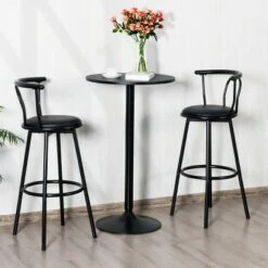 Promo 🛒 Costway 24" Round Pub Table Bistro Bar Height Cocktail Table W/Metal Base Indoor Black 😉 -End And Side Tables shop unnamed file 3353
