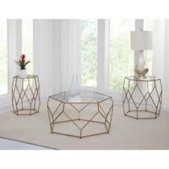 Best Sale 🤩 Roxy Hexagonal Chairside End Table Glass Gold - Steve Silver Co. 🎉 -End And Side Tables shop unnamed file 3429