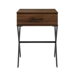 Best Pirce 😀 Nia Rustic Modern 1 Drawer X Leg Side Table - Saracina Home Rustic Oak 🛒